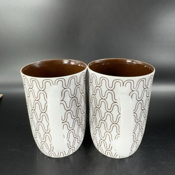 1970s FITZ & FLOYD FISHNET COFFEE MUG CUP BROWN WHITE HANDLED MUG SET 2 Pcs - Picture 12 of 13
